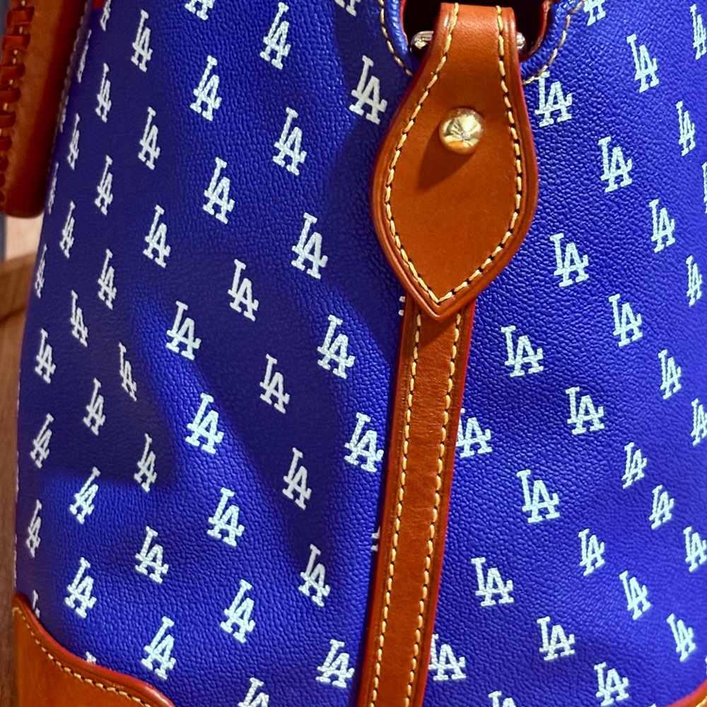 Dooney & Bourke Dodgers Gretta Handbag Blue & White with Brown Accents. - Picture 4 of 15